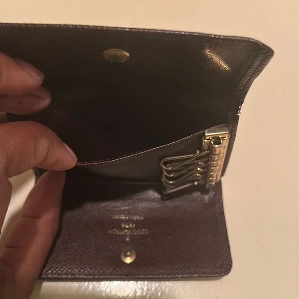 Louis Vuitton Taiga Key Holder Case Dark Brown Textured Leather Quiet Luxury